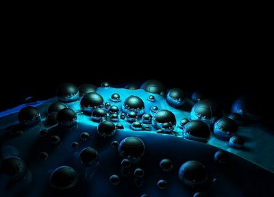 blue, digital art, spheres, 3D - related desktop wallpaper