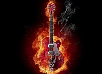 flames, fire, guitars, black background - related desktop wallpaper