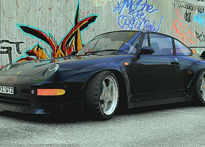 Porsche, cars, graffiti, Porsche 911, black cars - related desktop wallpaper