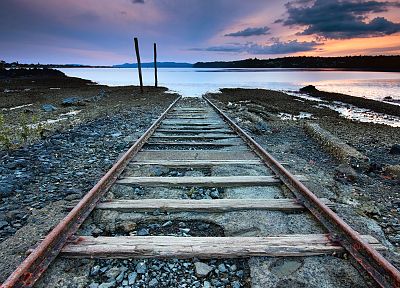 sunset, clouds, landscapes, nature, railroad tracks, sea - desktop wallpaper