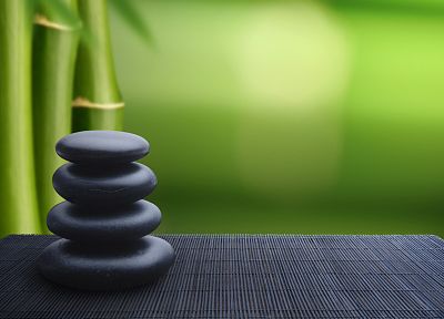 Japan, bamboo, rocks, zen, balance - desktop wallpaper