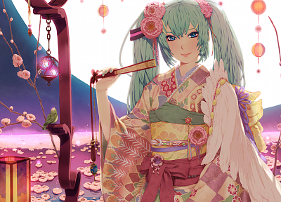 Vocaloid, Hatsune Miku, Japanese clothes - random desktop wallpaper