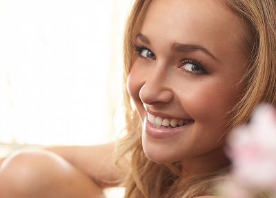 blondes, women, actress, Hayden Panettiere, celebrity, smiling, white background - desktop wallpaper