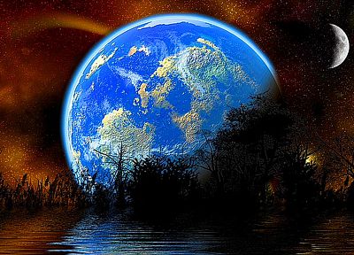 planets, Moon, Earth, skyscapes - duplicate desktop wallpaper