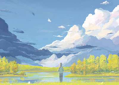 clouds, landscapes, painted, lakes, ArseniXC - random desktop wallpaper