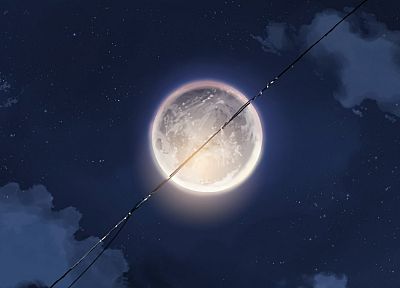 outer space, Moon, Makoto Shinkai, power lines, skyscapes - random desktop wallpaper