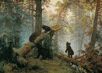 paintings, forests, bears, Ivan Shishkin - duplicate desktop wallpaper