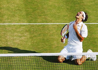green, grass, tennis, Wimbledon, headbands, Roger Federer, tennis court - desktop wallpaper
