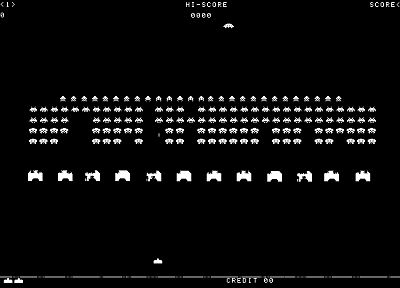 black and white, Space Invaders, retro games - duplicate desktop wallpaper