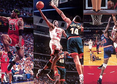 sports, NBA, basketball, Michael Jordan, Chicago Bulls, Dennis Rodman, Scottie Pippen - duplicate desktop wallpaper
