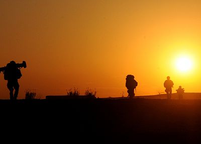 soldiers, Sun, silhouettes, Afghanistan - random desktop wallpaper