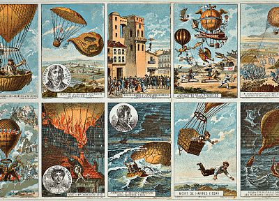 postcards, drawings, air balloons - duplicate desktop wallpaper