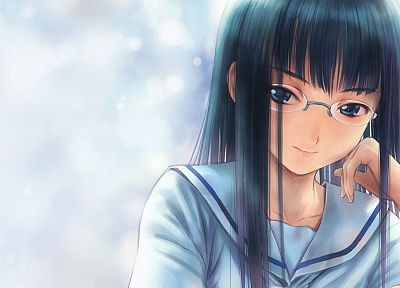 glasses, blue hair, meganekko, soft shading, anime girls - random desktop wallpaper