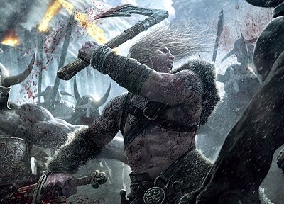 war, blood, Vikings, battles, axes, realistic, detailed, Skarin - related desktop wallpaper