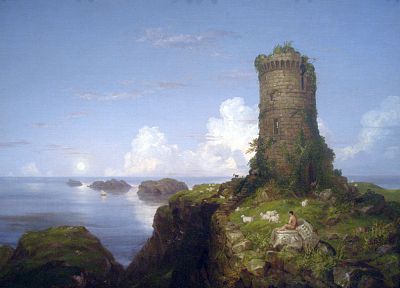 paintings, coast, castles, ruins, Italy, Thomas Cole - related desktop wallpaper