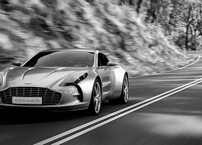 cars, Aston Martin, grayscale, roads, monochrome, vehicles, Aston Martin One-77 - desktop wallpaper