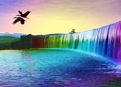 landscapes, multicolor, waterfalls - duplicate desktop wallpaper