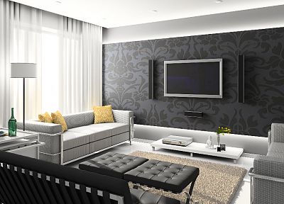 TV, couch, interior, furniture, 3D - random desktop wallpaper