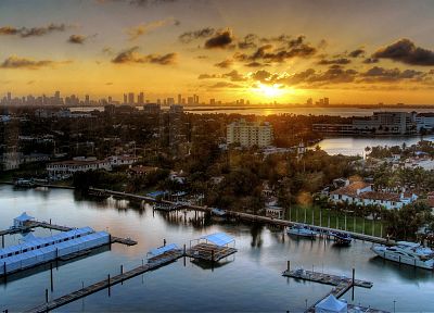sunset, cityscapes, architecture, buildings, Miami - random desktop wallpaper