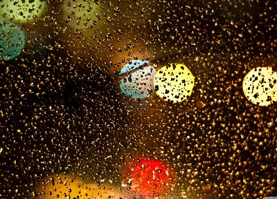 lights, blur, water drops - desktop wallpaper