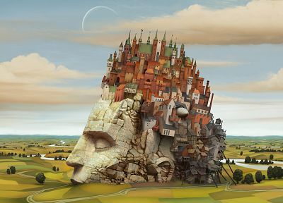 abstract, landscapes, castles, cityscapes, buildings, Jacek Yerka - desktop wallpaper