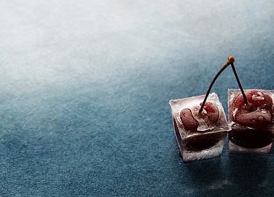 ice, cherries, ice cubes - duplicate desktop wallpaper