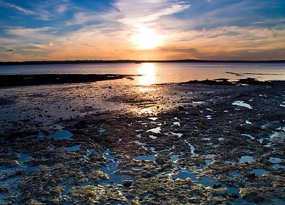 sunset, nature, sea, beaches - duplicate desktop wallpaper