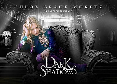 blondes, movies, actress, vampires, Chloe Moretz, monochrome, Dark Shadows - desktop wallpaper