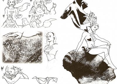 sketches, Supergirl, Marvel Comics - desktop wallpaper