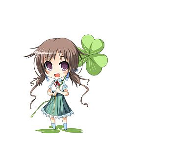 brunettes, chibi, clover, simple background, anime girls - random desktop wallpaper