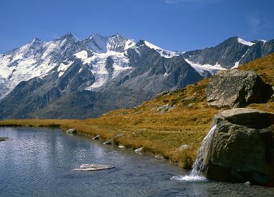 mountains, Switzerland, range, lakes - duplicate desktop wallpaper