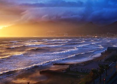water, sunset, landscapes, nature, waves, storm, sunlight, oceans, waterscapes - related desktop wallpaper