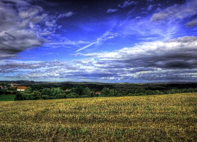 clouds, landscapes, fields, blue hair, churches, Czech Republic, HDR photography - related desktop wallpaper
