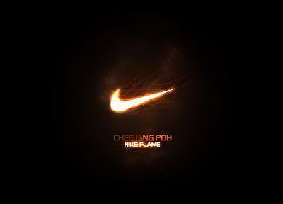 black, fire, Nike, logos, black background - random desktop wallpaper