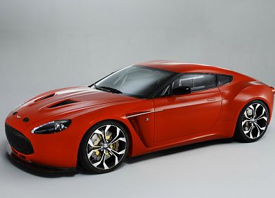 cars, orange, Aston Martin, vehicles, Zagato, Aston Martin V12 Zagato, grey background, front angle view - random desktop wallpaper
