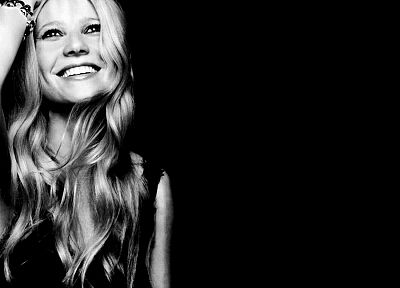 dark, Gwyneth Paltrow, smiling, monochrome - random desktop wallpaper