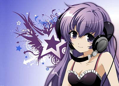 headphones, Higurashi no Naku Koro ni, anime girls, bare shoulders, Furude Hanyuu - related desktop wallpaper