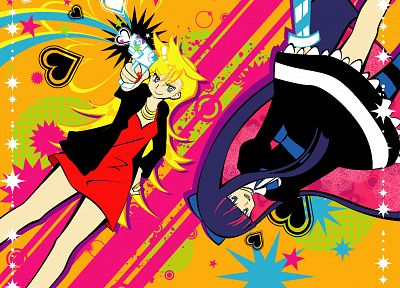blondes, women, long hair, blue hair, Panty and Stocking with Garterbelt, Anarchy Panty, Anarchy Stocking, striped legwear - related desktop wallpaper