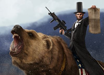guns, Abraham Lincoln, CGI, bears, 3D - related desktop wallpaper