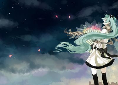 Vocaloid, Hatsune Miku, green hair, skyscapes - random desktop wallpaper