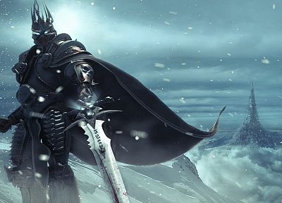 video games, snow, Lich King, armor, Arthas, artwork, swords, frostmourne, Warcraft - random desktop wallpaper