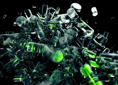 green, abstract, bottles - desktop wallpaper