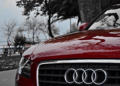 red, cars, Audi, selective coloring - desktop wallpaper