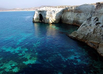 water, landscapes, rocks, islands, Greece, milos - related desktop wallpaper