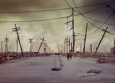 The Road, power lines, apocalyptic, Cinemagraphy - random desktop wallpaper