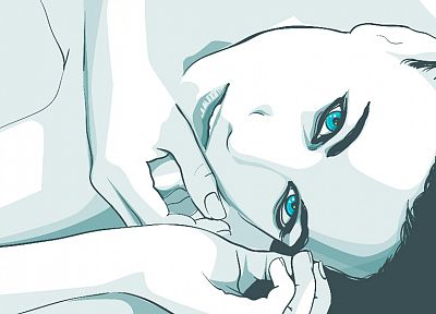 women, blue eyes, artwork, drawings - desktop wallpaper