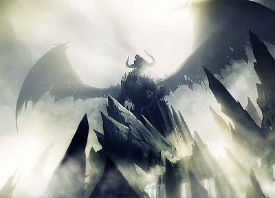 video games, wings, dragons, rocks, mist, Guild Wars 2 - random desktop wallpaper