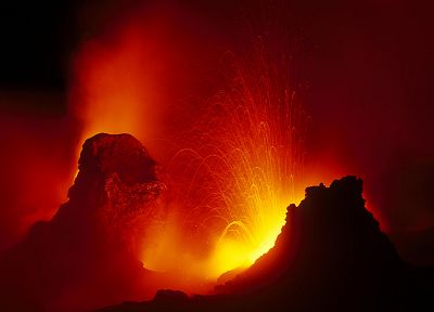 volcanoes, lava, silhouettes, rocks - related desktop wallpaper