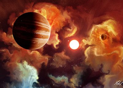 clouds, Sun, outer space, planets - duplicate desktop wallpaper