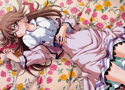 brunettes, glasses, blush, meganekko, anime girls - desktop wallpaper